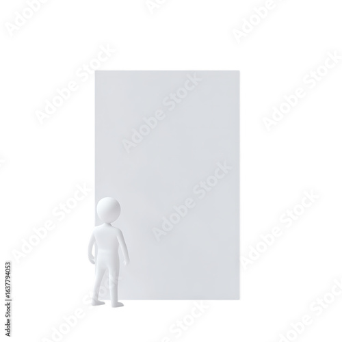 Small figure gazes at a large blank white board
