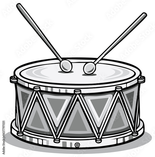 Vector Illustration of a Drum with Drumsticks Percussion Instrument