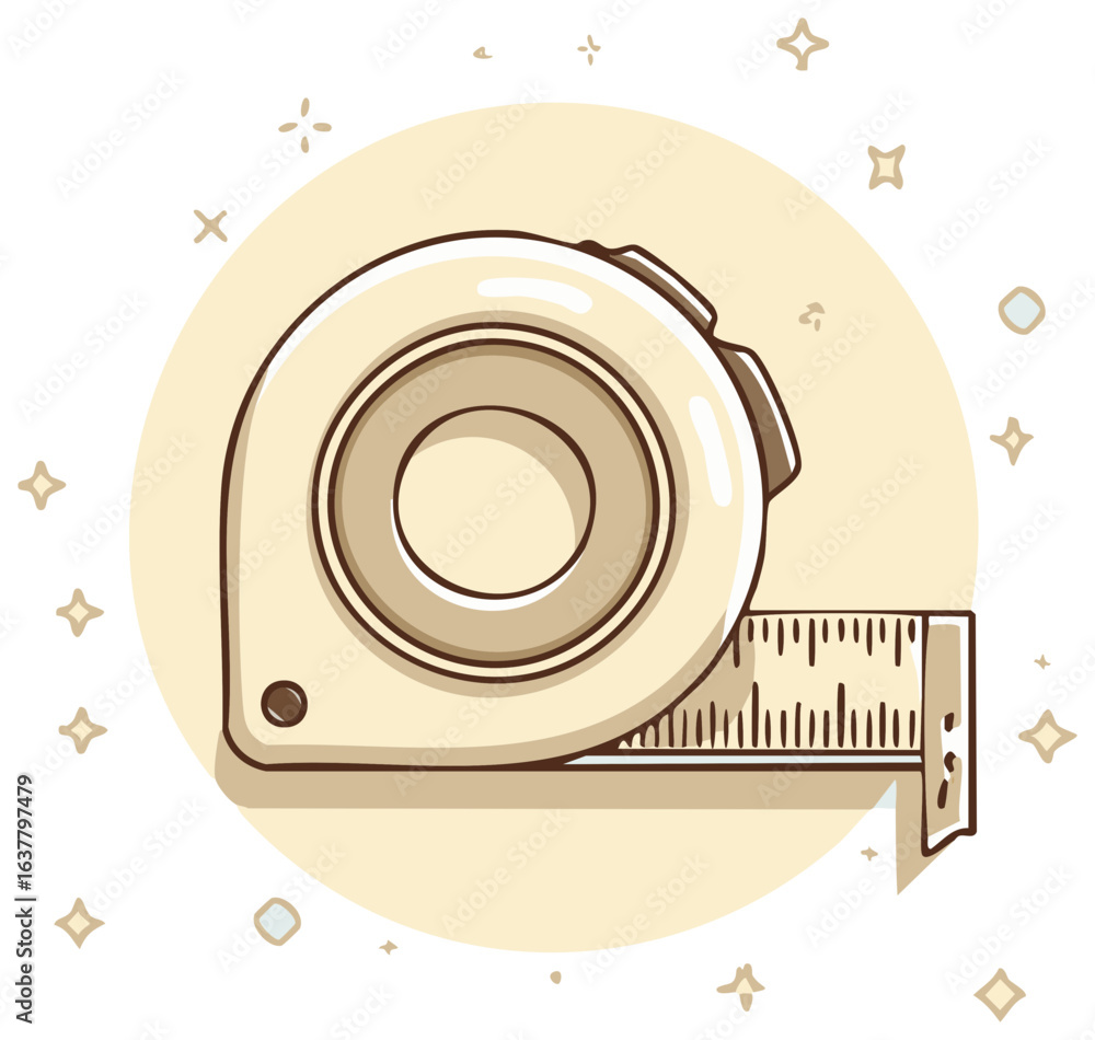 Fototapeta premium Stylized illustration of a light colored retractable measuring tape in doodle style with stars