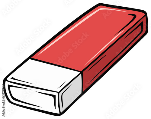 Cartoon red and white eraser with outlined edges for school, office and writing equipment