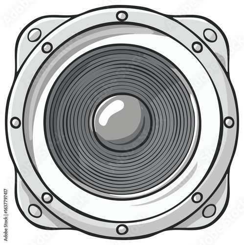 Vector illustration of a grey sound system, music speaker with circular design.