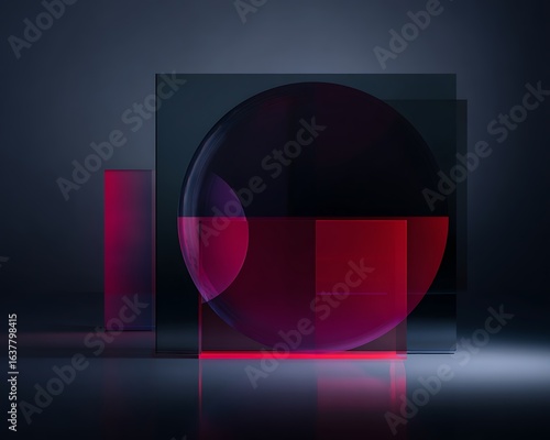 Wallpaper Mural Abstract geometric glass shapes with red light Torontodigital.ca