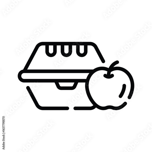 A solid icon of lunch box and apple