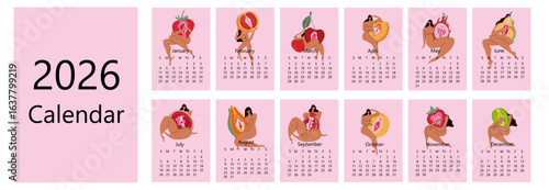 Contemporary Art Calendar 2026 with Women and Fruit Designs