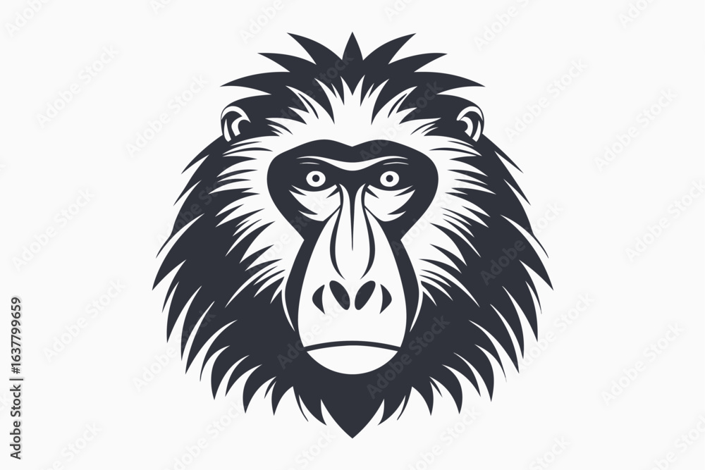 Obraz premium Frontal portrait shows a detailed, stylized gorilla face with sharp, textured fur framing its features
