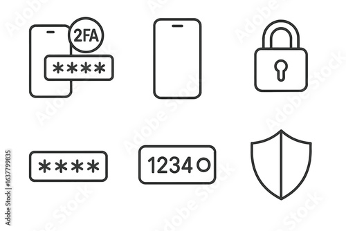 Security icons set: 2fa, password, lock, shield protection icons