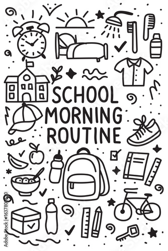 School Morning Routine Illustration for Kids: Daily Activities, Fun Learning, and Back to School Preparation