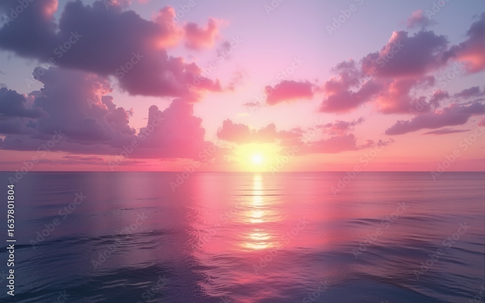 Obraz premium Pink And Purple Sunrise Over Calm Ocean. High quality