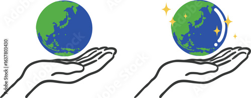 地球を持つ手のイラスト（日本周辺）　ベクター
