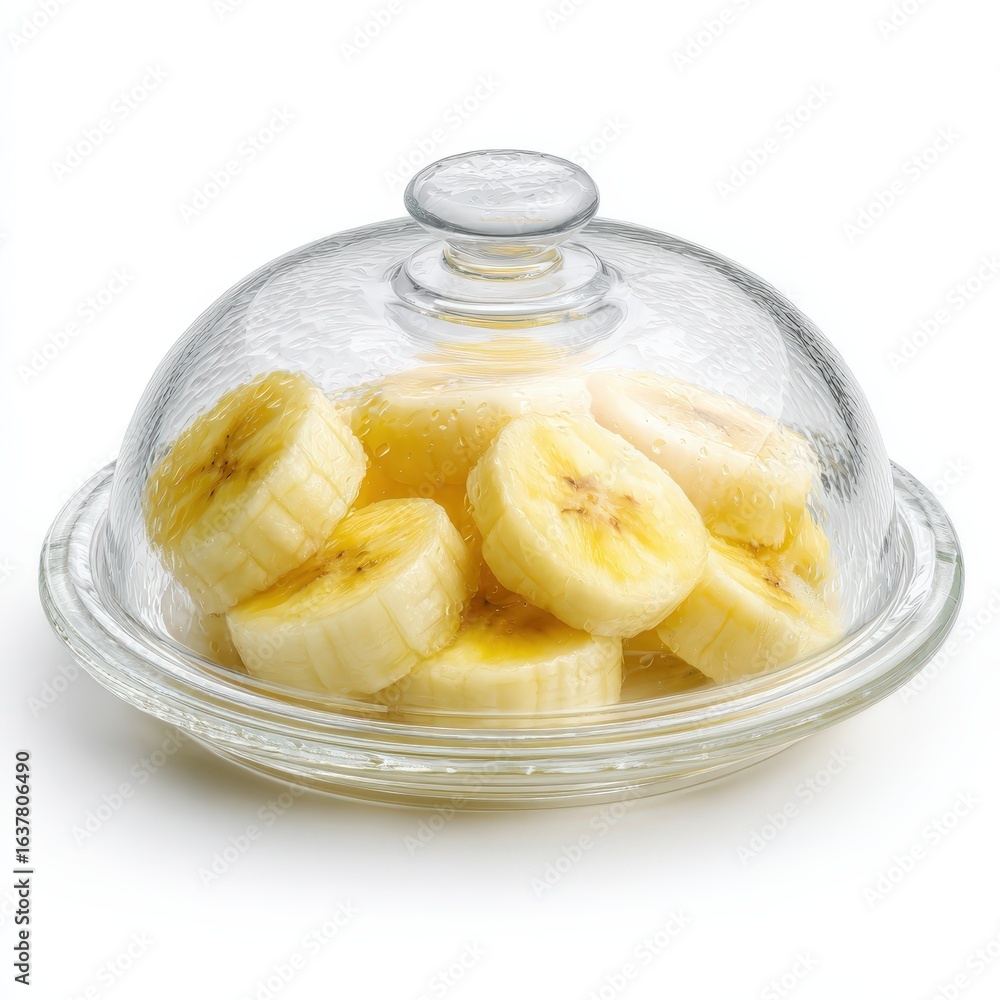 Sliced Bananas Under Glass Dome Fresh Fruit Healthy Snack Food Sliced Bananas Under Glass Dome Fresh Fruit Healthy Snack Food
