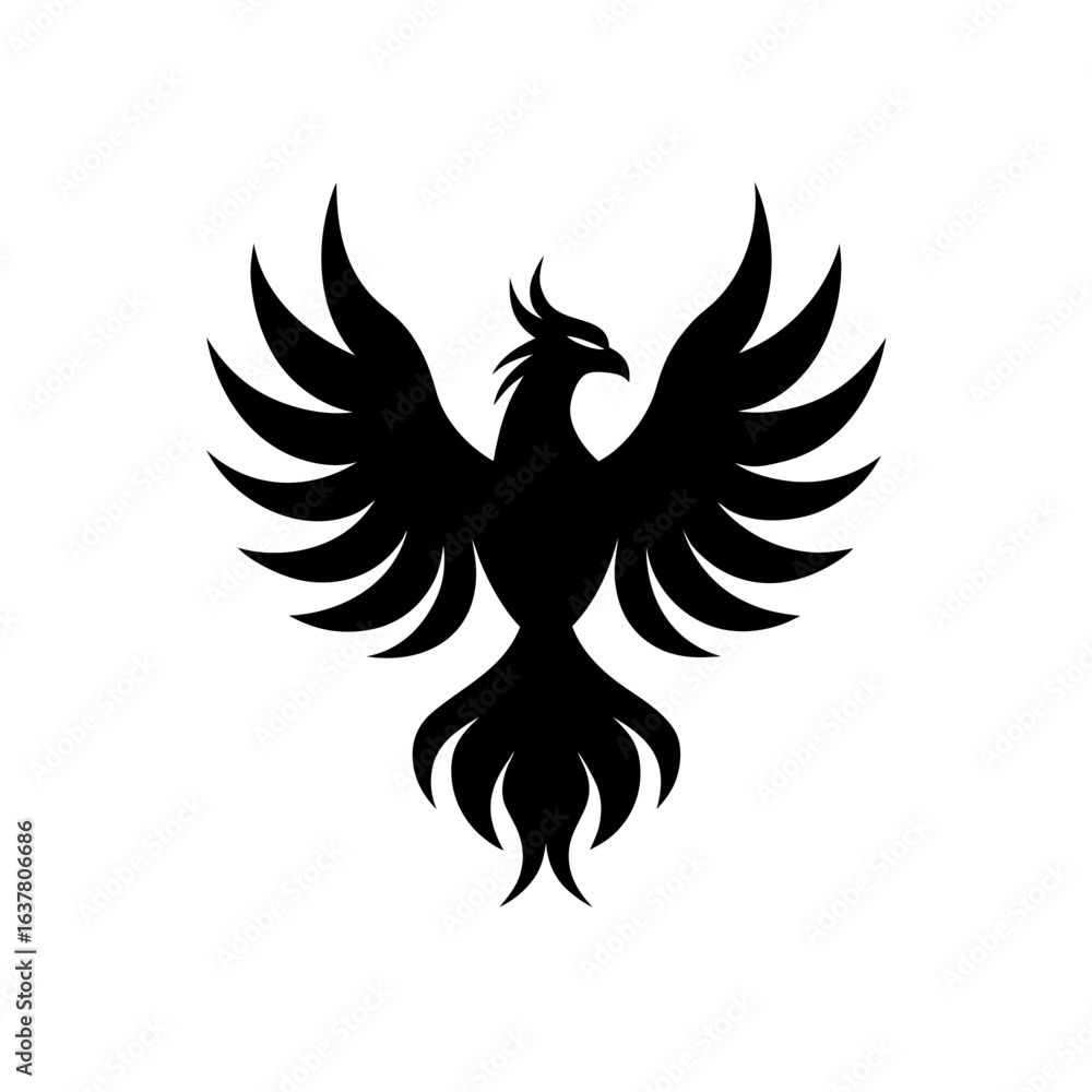 Fototapeta premium Black phoenix rising on transparent background silhouette