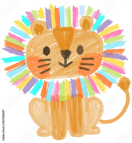 Hand drawn lion drawing with highlighter pen