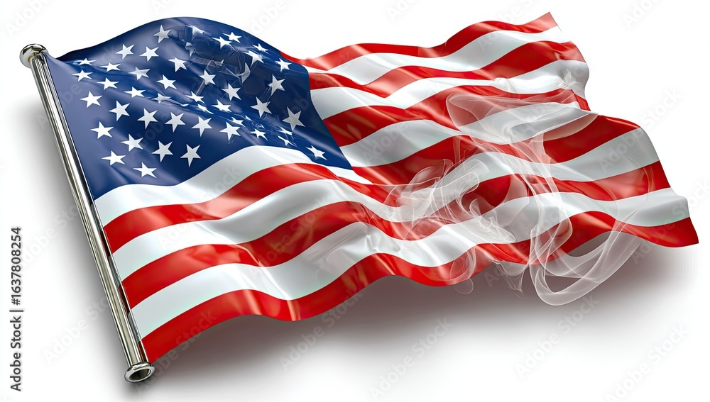 Obraz premium American flag waving, smoke billowing