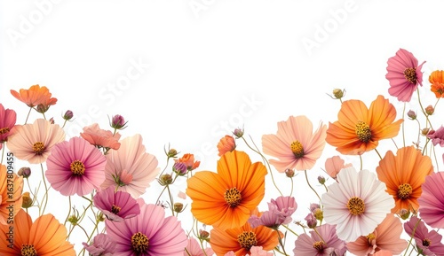 Vibrant Floral Arrangement with Colorful Cosmos Flowers on a White Background