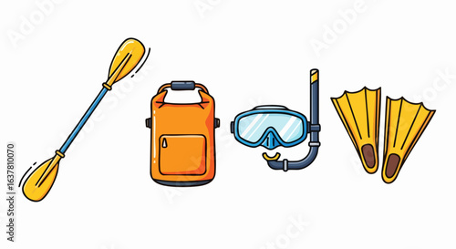 Vector SVG Illustration of Scuba Diving Equipment with Modern Flat Design and Bright Colors for Web and Digital Use