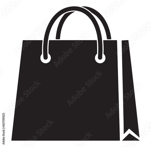 Simple black shopping bag icon illustrating retail commerce and purchasing concepts