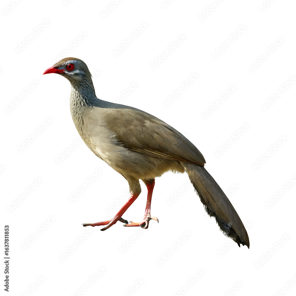 Fototapeta premium Gray bird red bill red eyes isolated on a transparent background