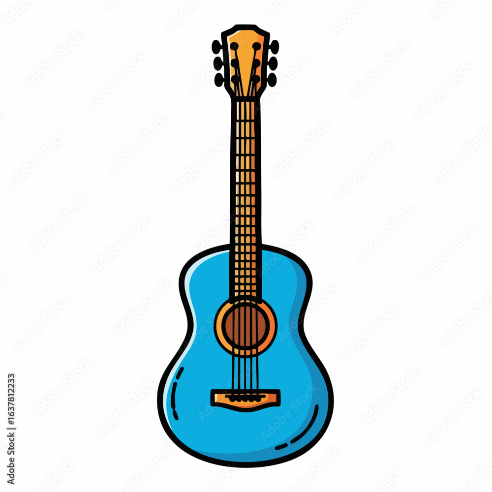 Obraz premium Vector SVG Illustration of Acoustic Guitar in Flat Design Style with Blue Body and Brown Neck and Headstock for Music Branding