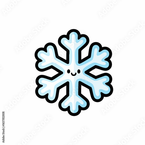 Vector Cute Snowflake SVG Icon with Cartoon Style Blue and White Symmetrical Geometric Design for Winter Seasonal Graphics