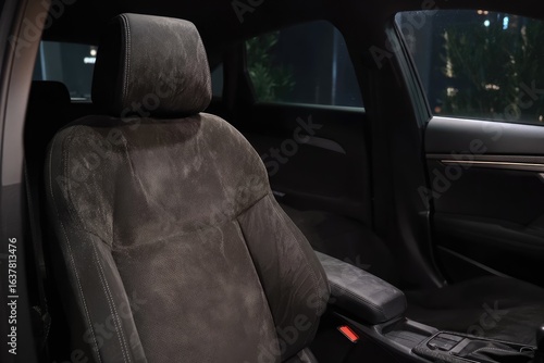 Dark interior car seat, nighttime