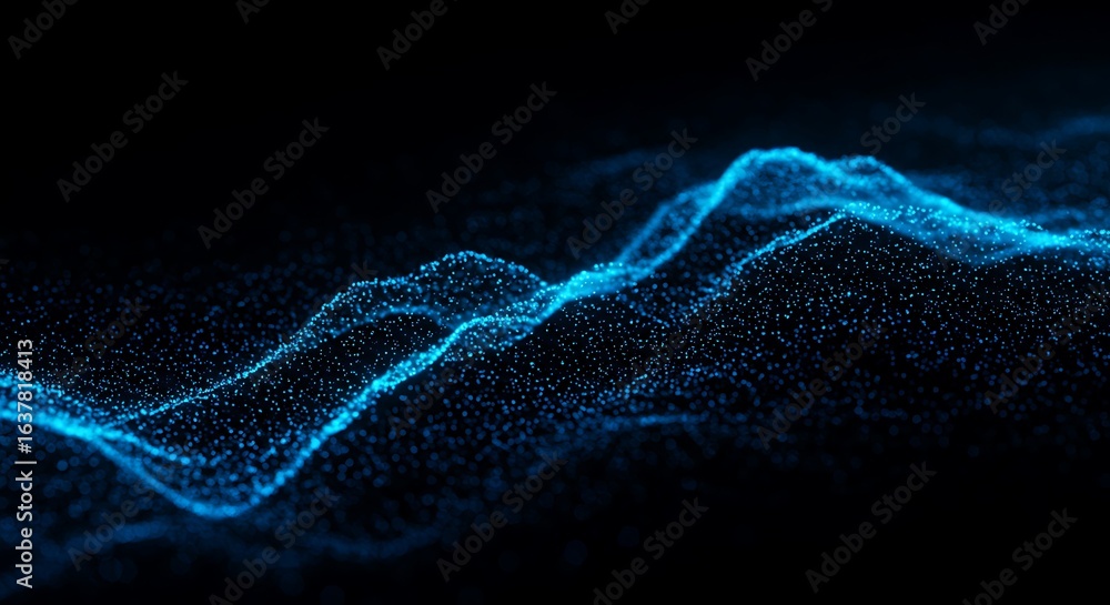 Fototapeta premium Dynamic Blue Particle Waves on Dark Background