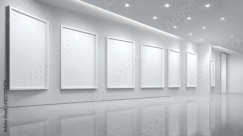 Wallpaper Mural Modern Gallery Interior with Empty Frames on White Walls, Polished Floor - Mockup for Art Display Torontodigital.ca