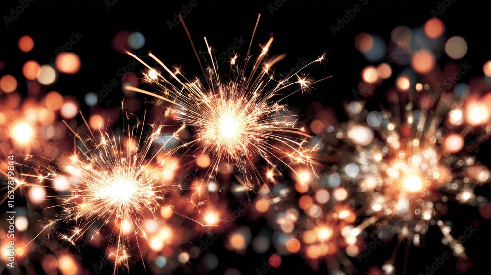Obraz premium Festive Sparklers Illuminate the Night Sky with Bokeh, Creating a Magical and Celebratory Atmosphere