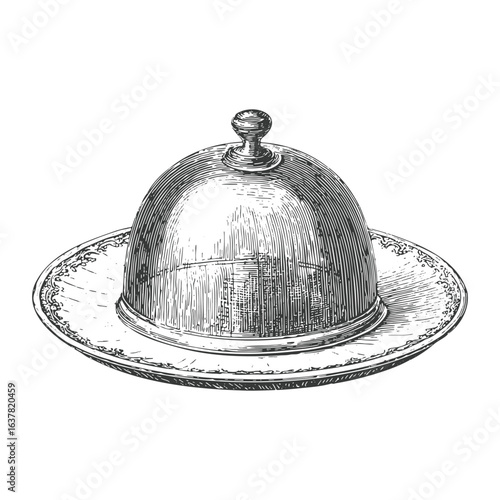 Engraved serving cloche plate vector