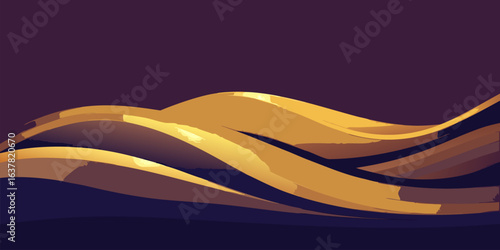 Elegant flowing gradient waves in luxurious gold and deep purple perfect for banners and advertisements with a sophisticated aesthetic