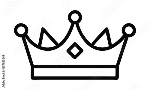 Simple Black Outline Icon of a Royal Crown with Gemstones king queen