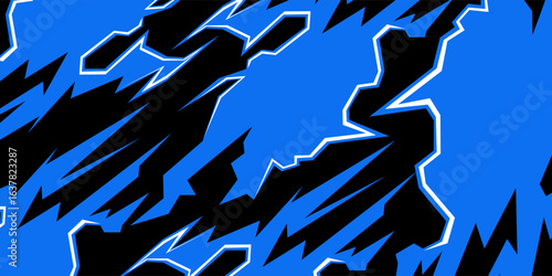 sports background, banner design in blue and black with pointed shapes and empty space. brush stroke pattern. illustration eps 10