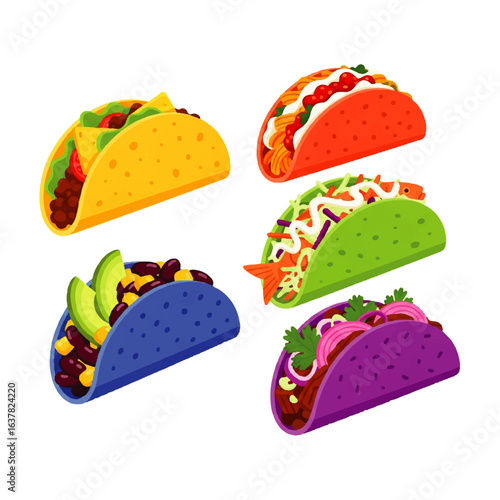 Set of colorful cartoon fast food icons