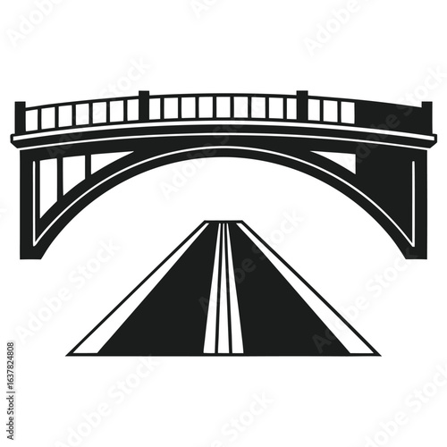 Elegant Black and White Illustration of an Arch Bridge Over a Road 1
