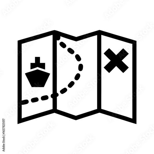 Nautical map with dotted ship route and steering wheel icon for marine navigation, sailing routes, travel planning or seafaring themes in maritime business or design projects