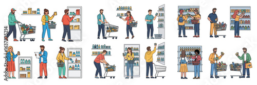 Collection of People Shopping for Groceries in a Supermarket