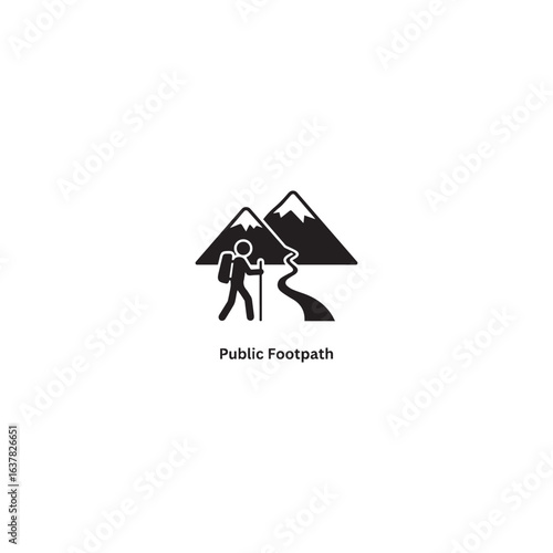 Black Hiking icon. Walking. Public footpath. Trail. Vector icon isolated on white background.