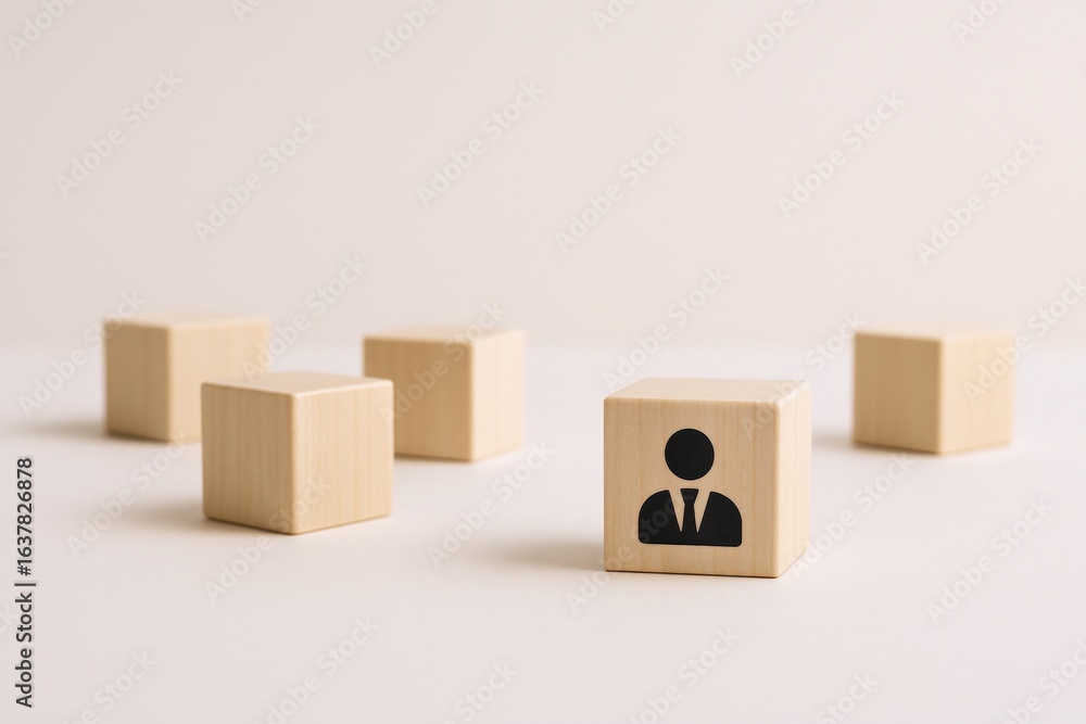 Obraz premium Human Resources Concept: Wooden Blocks with Employee Icon for Recruitment and Team Building