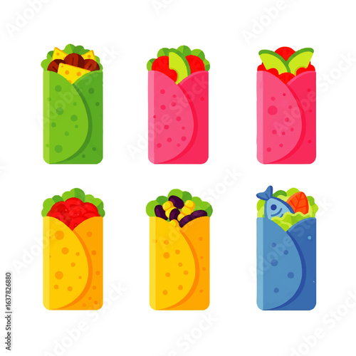 Set of colorful cartoon fast food icons