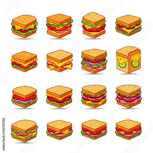 Set of colorful cartoon fast food icons