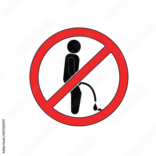 No Public Urination Sign Vector with Red Prohibition Symbol and Human Silhouette
