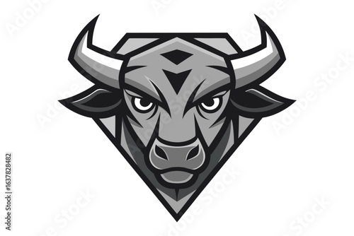 Monochrome bull head in a diamond shape looks fiercely powerful and determined