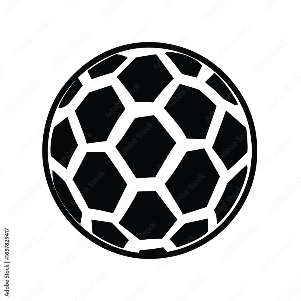 Fototapeta premium A graphic black and white illustration of a soccer ball with hexagonal shapes in a circular pattern