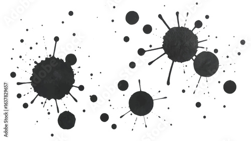 Black Ink Splatter on White Background. Abstract Black Ink Splashes. Ink Splatter Texture.