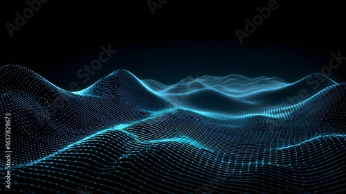 Digital landscape of glowing interconnected points.