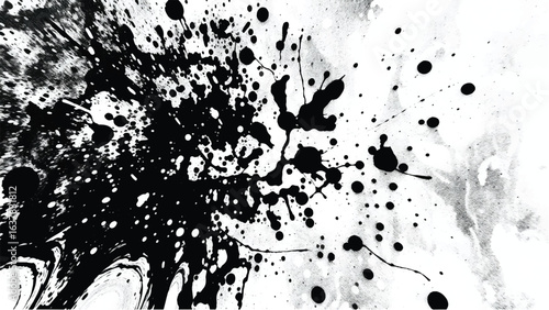 Black Ink Splatter on White Background. Abstract Black Ink Splashes. Ink Splatter Texture.