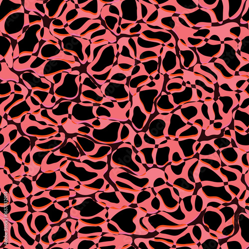 Black red abstract seamless texture with nature nervous organic shapes two toned. Matisse art endless background. Contemporary home textile, bedding, floor tiles, package. 