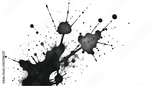 Black Ink Splatter on White Background. Abstract Black Ink Splashes. Ink Splatter Texture.