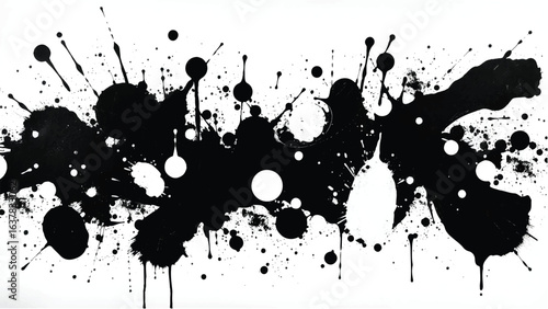 Black Ink Splatter on White Background. Abstract Black Ink Splashes. Ink Splatter Texture.