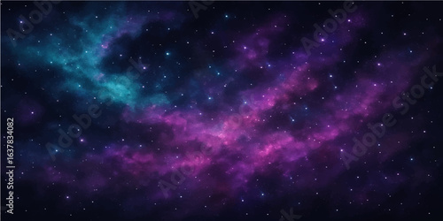 Abstract dark blue cosmos with bright starry constellations and glowing nebulae