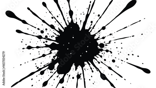 Black Ink Splatter on White Background. Abstract Black Ink Splashes. Ink Splatter Texture.